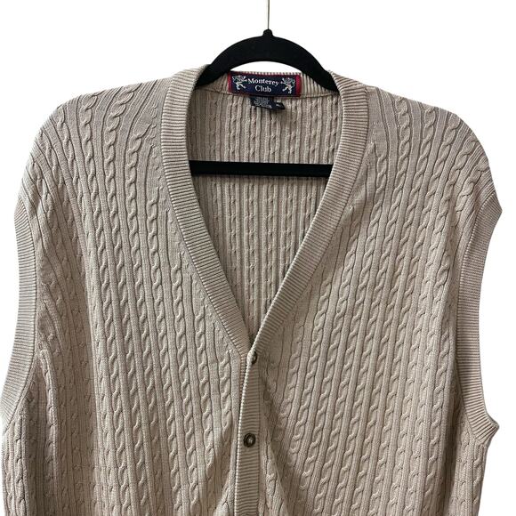 Monterey Club Silk Cotton Sweater Vest Mens XL Beige Button Up Eclectic Grandpa - Picture 2 of 5